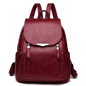 

Casual Backpack Female Brand Leather Women's backpack Large Capacity School Bag For Girls Double Zipper Leisure Shoulder Bags