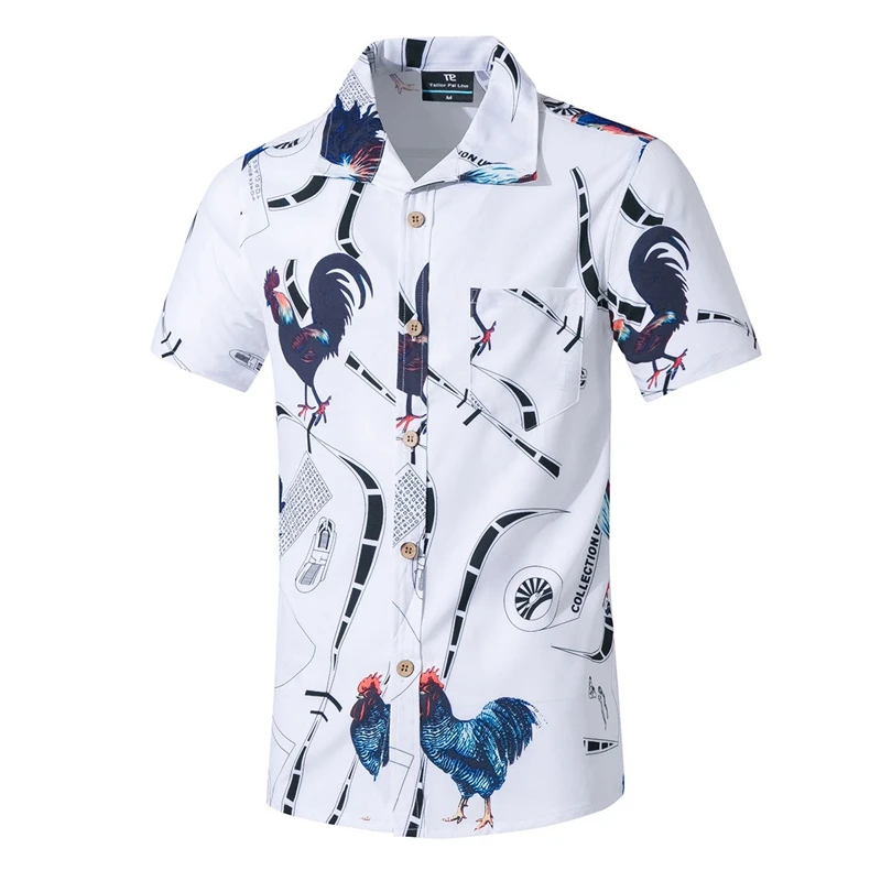 Мужские рубашки blusa masculina с гавайским принтом, с коротким рукавом, мужская рубашка с отложным воротником, с животным принтом, camisas hombre M-5XL