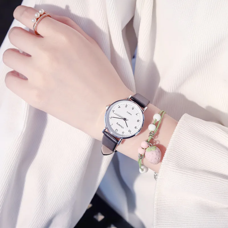 Простые женские белые часы с циферблатом, Ulzzang, брендовые модные повседневные женские кварцевые наручные часы с кожаным ремешком