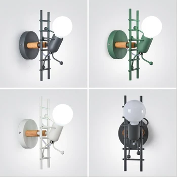

American retro LED children's room lamp bedroom wall lamp E27 wrought iron villain creative climbing stairs lamp