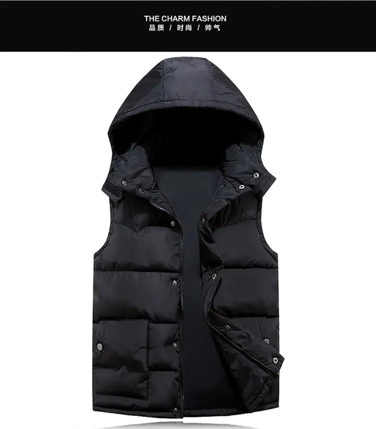 18 Autumn& Winter Solid Color Short Couple Clothes Waistcoat New Style Detachable Hat down Cotton Thick Waistcoat