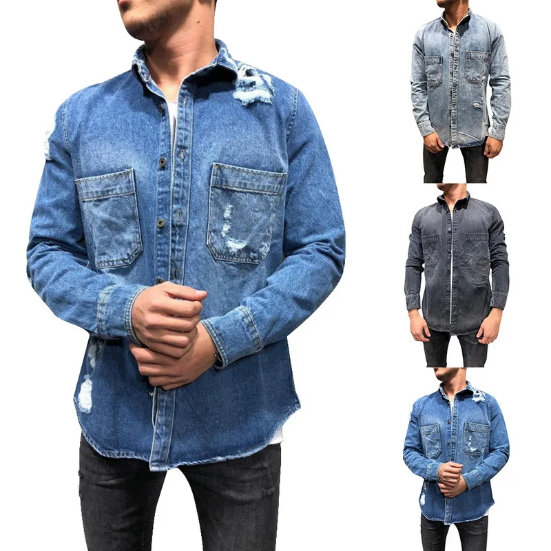 

2019 Men's Demin Jeans Jackets Coat Fashion Ripped Middle Collar Zipper Coats Fitness Shirts Demin Jacket Cowboys Streetwears