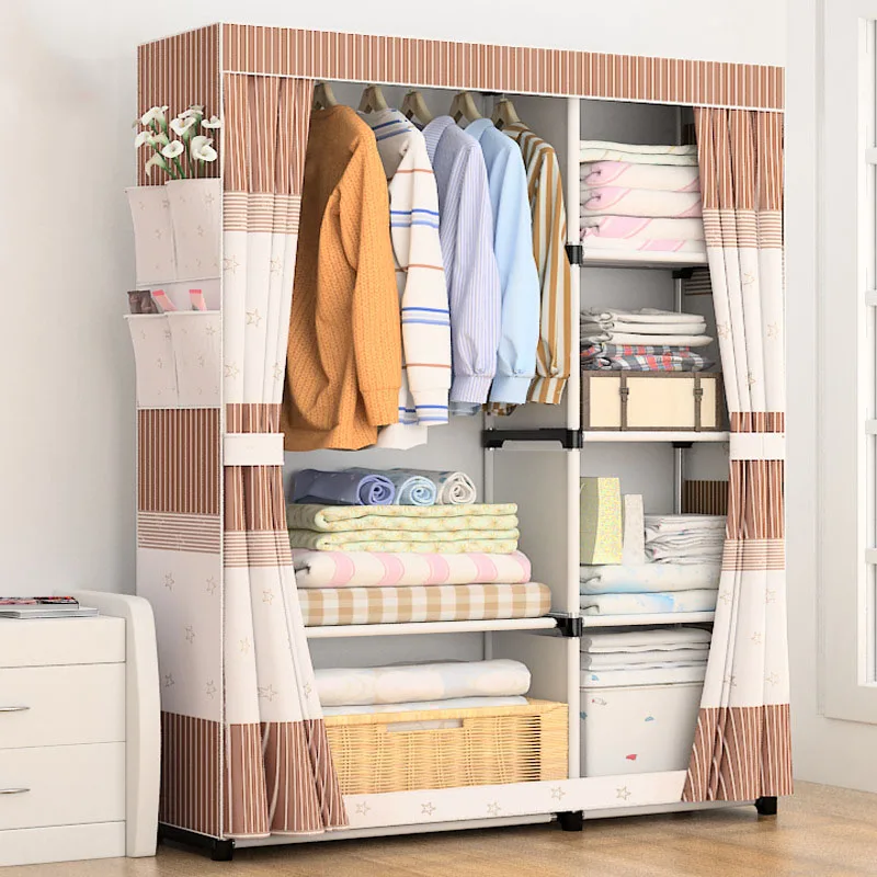 170CM DIY fold Wardrobe Fabric cover font b Closet b font Reinforced Steel Tube Frame Clothes