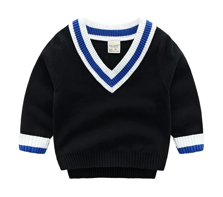 Autumn And Winter New Style CHILDREN'S V-neck Sweater College Style Baby Cotton Knitwear Casual Sweater Tops Fashion