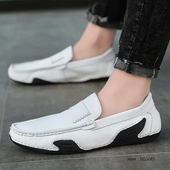 

Men's Loafers shoes Comfortable Flat Casual Shoes Men Breathable Slip-On Soft genuine Leather Shoes Moccasins big size 48