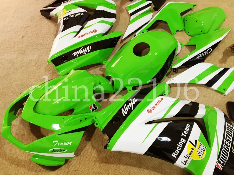 ABS Обтекатели набор подходит для Kawasaki Ninja 250 EX250 ZXR250 2008- 08 09 10 11 12 13 14(литья под давлением)+ крышка бака зеленый