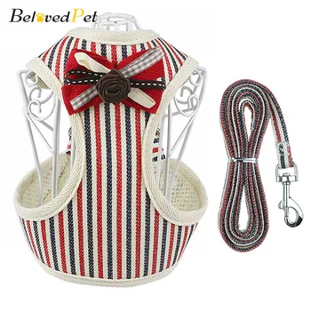 

Pet Dog Gentle Strips Vest Harnesses Outdoor Walking Breathable Mesh Knot Bow Vest Reflective Meshes Leashes Sets Dog Clothes