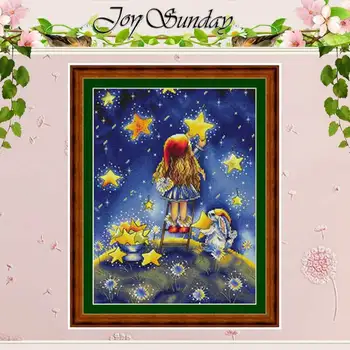 

Picking stars girl counted 11CT 14CT 18CT Cross Stitch Sets DIY Chinese Cross-stitch Kits Embroidery Needlework home decor