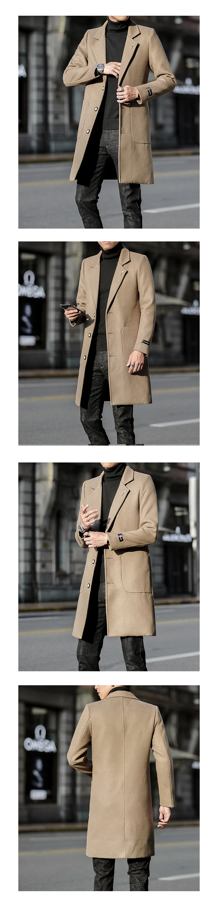 Полный зимний мужской пальто средней длины куртки и пальто теплые зимние толстые повседневные мужские шерстяные куртки 4XL 5XL