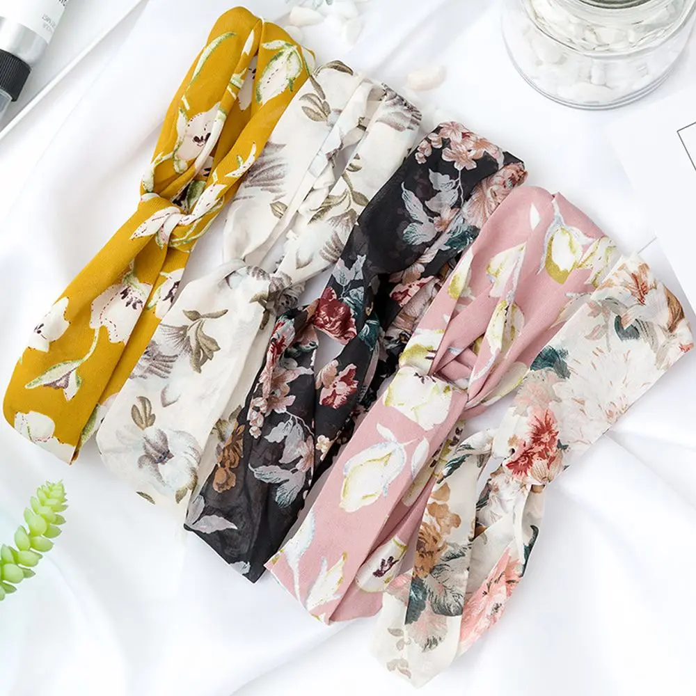 

New Top Knot Turban Headband Floral Elastic Hairband Head Hoop Striped Hair Accessories for Women Girl Twisted Knotted Head Wrap