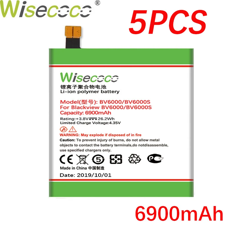 Wisecoco BV6000 5 шт. 6900 мАч мощный аккумулятор для Blackview BV6000 BV6000S Замена аккумулятора телефона+ номер отслеживания