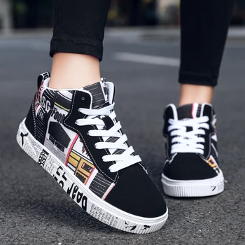 

Breathable Canvas Sneakers Women 2020 Autumn Graffiti Ladies Vulcanized Shoes Big Size 43 Casual Running Shoes Woman Lover Flats