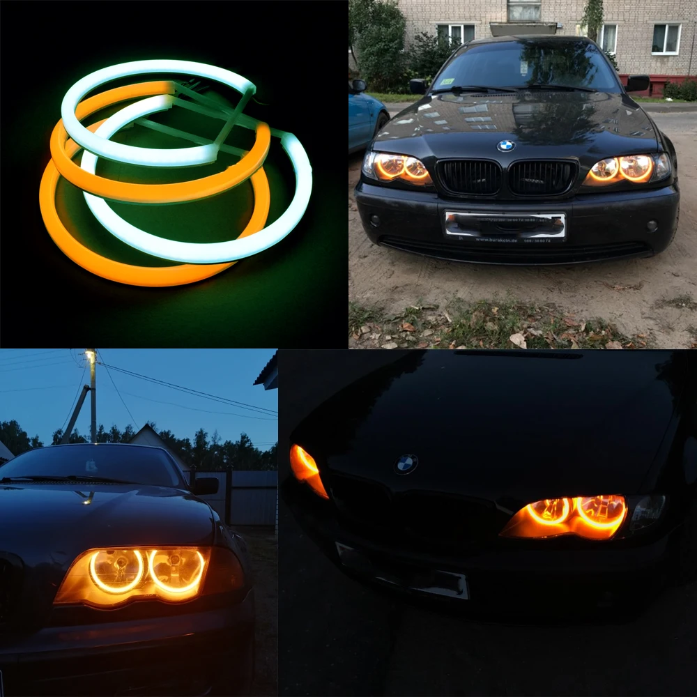 Car-styling Dual color WHITE Yellow 4X131MM LED Halo Rings Cotton Light For BMW E36 E38 E39 E46 M3 LED SMD Angel Eyes Lamp