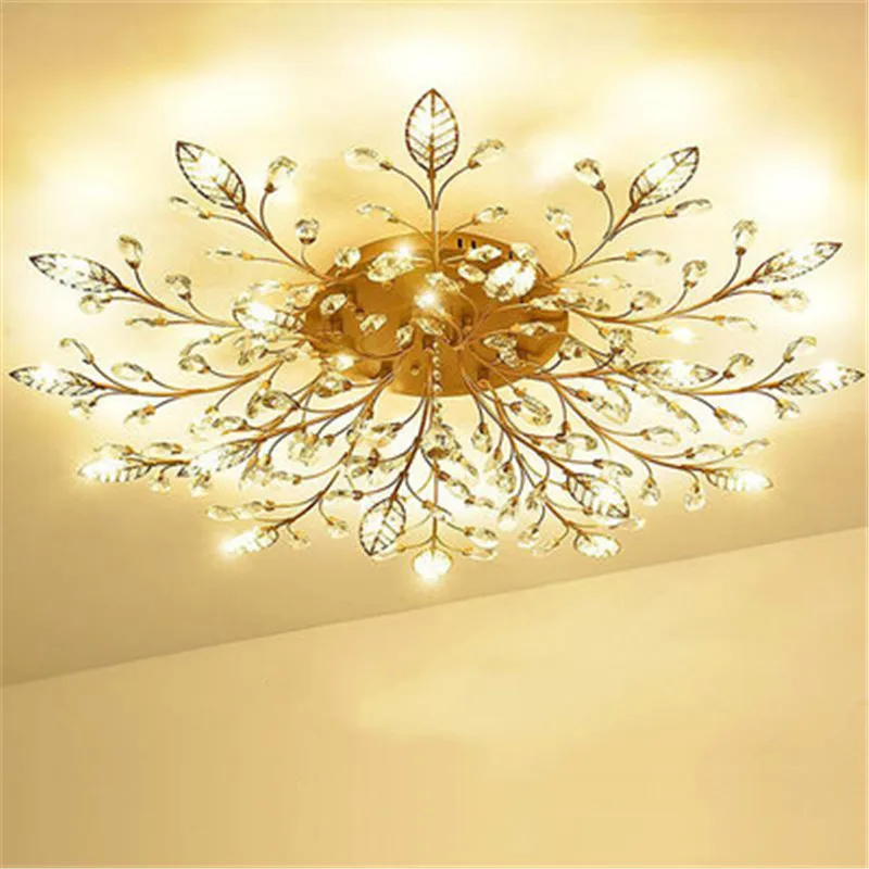

American Crystal Flower Branch Light Hotel Bar Bedroom Ceiling Light Retro Simple Led Restaurant Flower Shape Creative Lamp