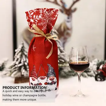 

2Pcs Christmas Themed Red Wine Bottle Cover Desktop Bottle Bag Party Supplies