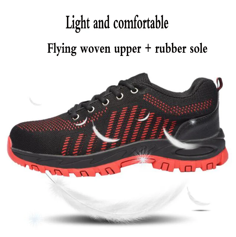 Labor Insurance Shoes Male Flying Woven Breathable Protective Safety Shoes Anti-Smashing Anti-Slip Wear-Resistant Work Shoes Men