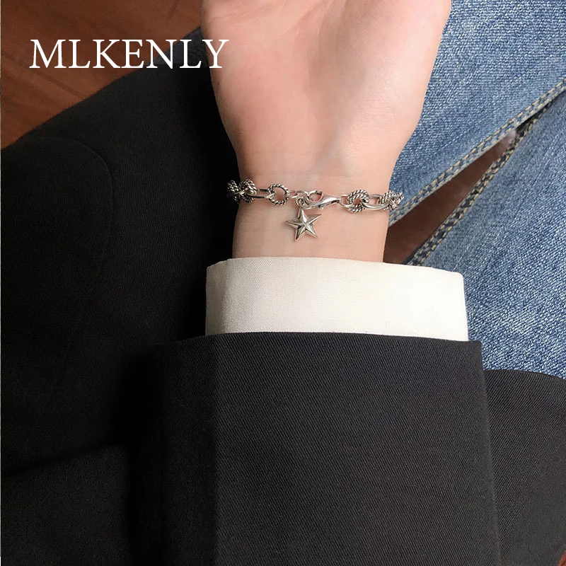 MLKENLY подлинный Браслет из стерлингового серебра 925 пробы, новая мода, браслет-цепочка со звездами для женщин, подарки на день рождения