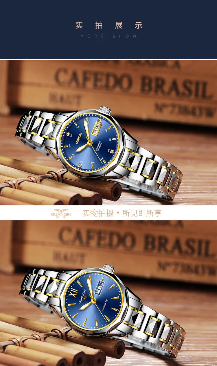 GUANQIN GJ16065 автоматические механические часы водонепроницаемые часы Женская мода алмаз Вольфрамовая сталь Часы relogio feminino