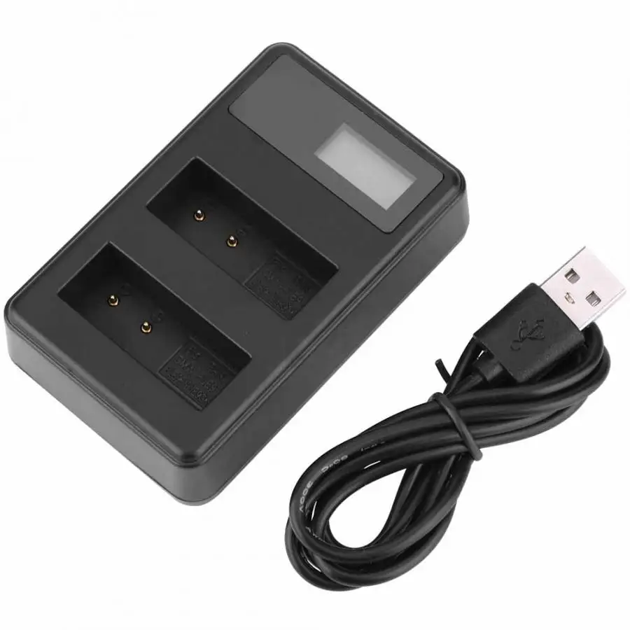 BLE9 Camera Battery Charger with LCD Charging Display Double Charge Slot Black