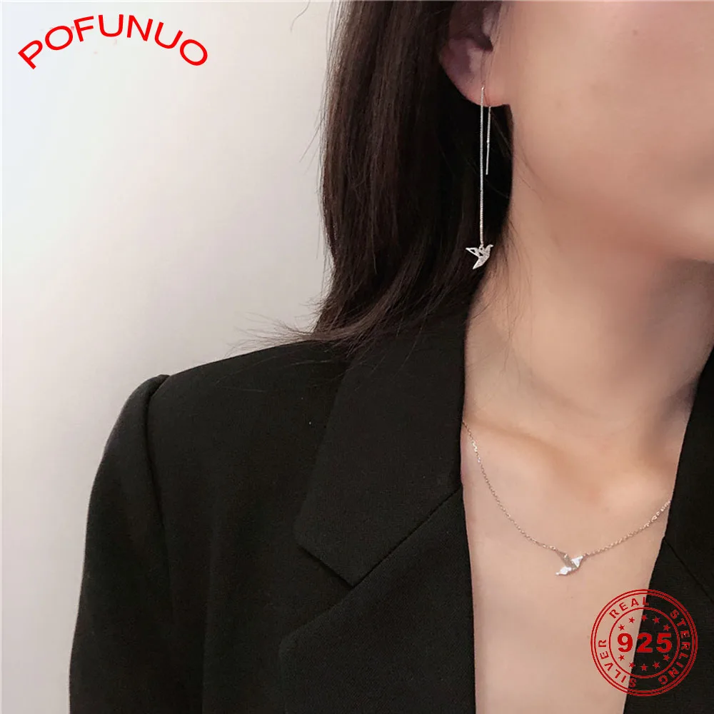 POFUNUO, 925 пробы, серебряное, бумажные журавли, подвеска, ожерелье, Минималистичная простота, подарки для подруги, хорошее ювелирное изделие, 925, ожерелье