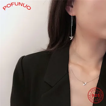 

POFUNUO 925 Sterling Silver Paper Cranes Pendant Necklace Minimalist Simplicity Girl Friend Gifts Fine Jewelry 925 Necklace 2019