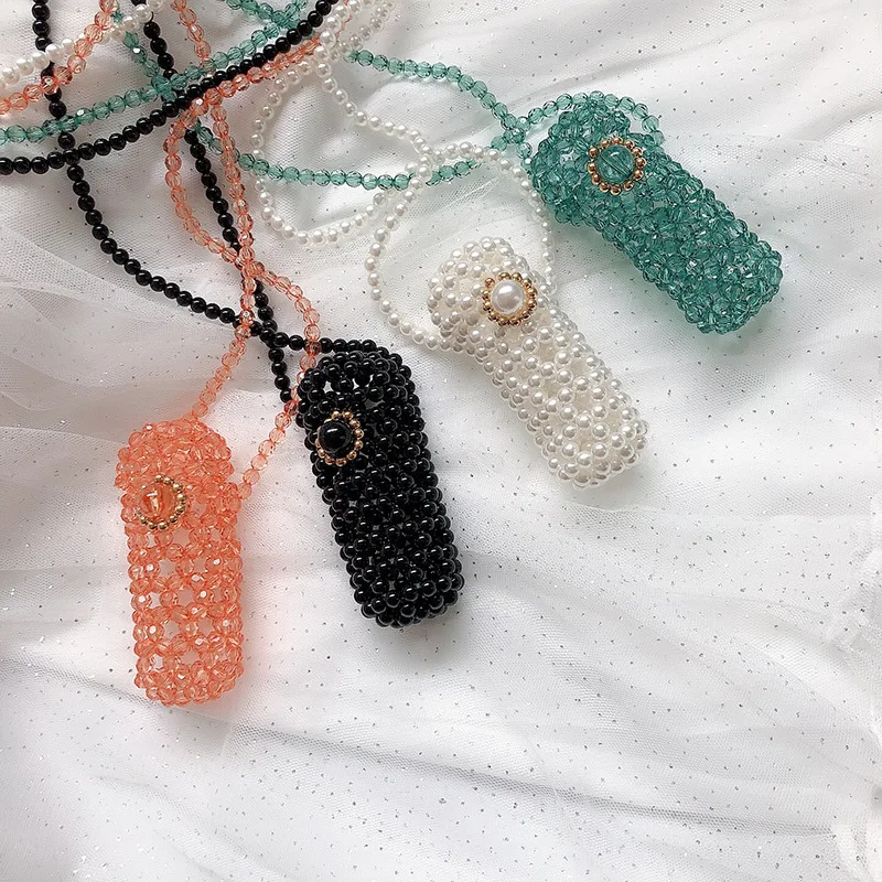 

Handmade Mini Beaded Lipstick Portable Photo Vacation Pouch For Woman 2020 Solid Color Round Customizable Bag