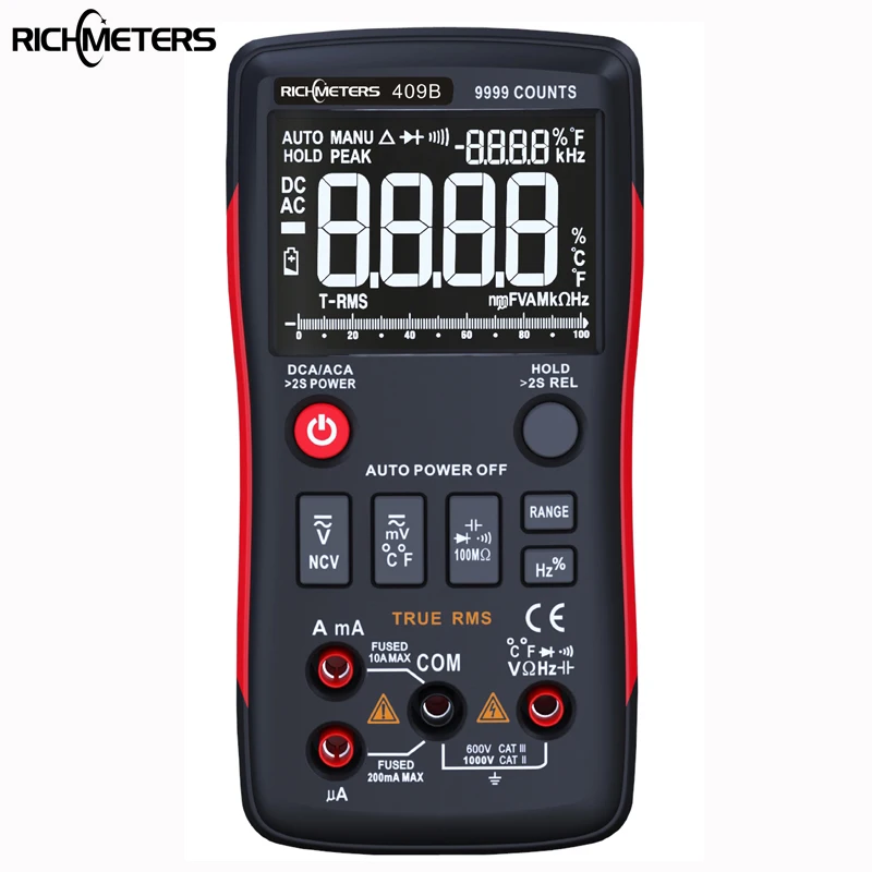 RICHMETERS RM409B True RMS цифровой мультиметр Кнопка 9999 отсчетов с аналоговым гистограммой
