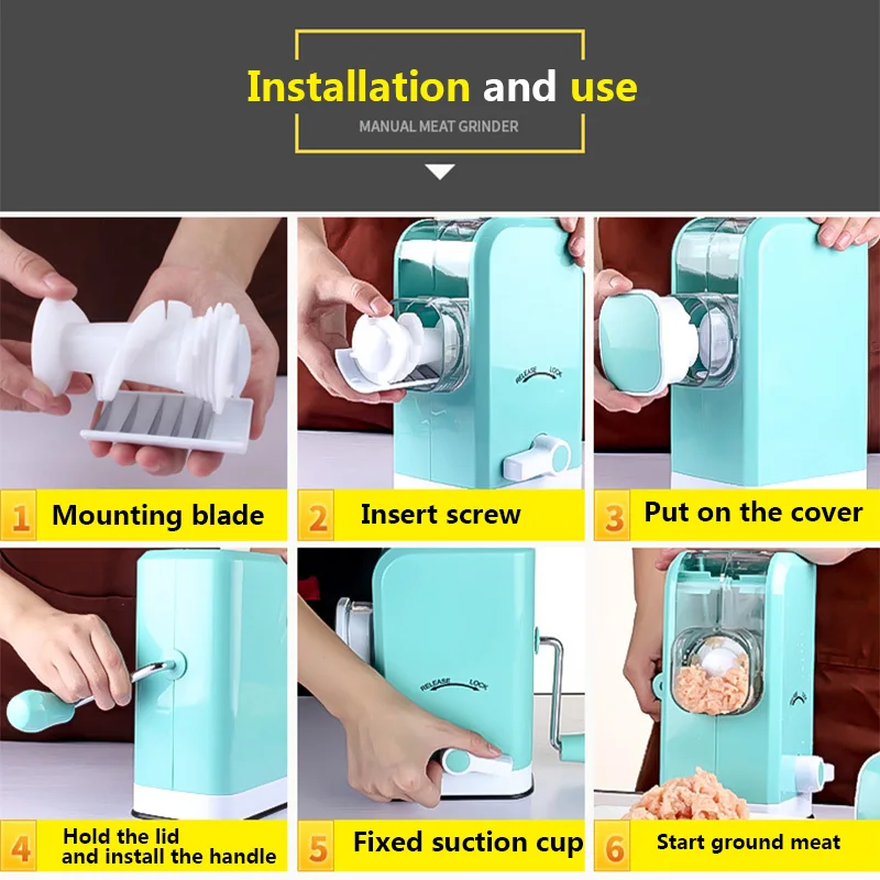 Multifunction Manual Meat Grinder High-quality Vegetables Chopper Mincing Machine with Powerful Suction Base Home Kitchen Tool