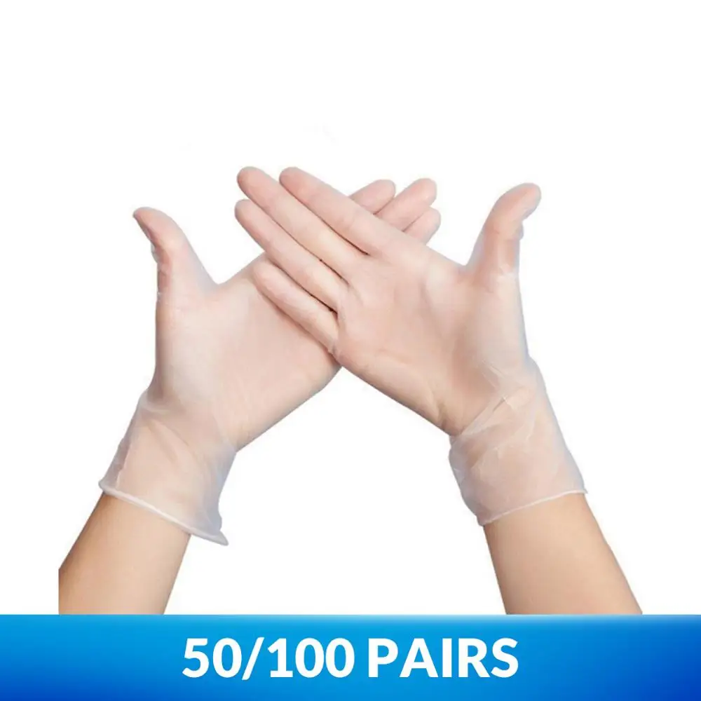 

50/100 Pairs PVC Disposable Glove Waterproof Allergy Free Disposable Safety Work Gloves Universal For Kitchen/Medical /Garden
