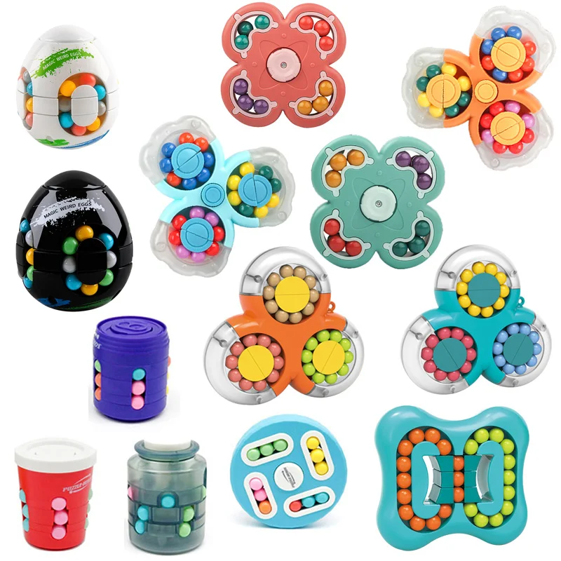 New 2 In 1 Magic Bean Fingertip Spinner Toys Rotating Small Beads Magic Cube Stress Relief Children Puzzle Decompression Toys