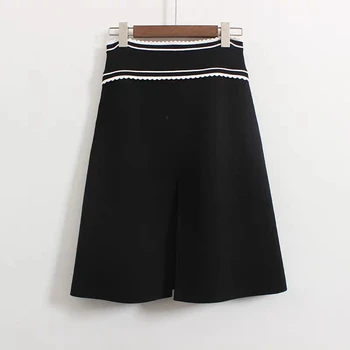 

High waist women skirt knit split hit color slim wild A-line skirt