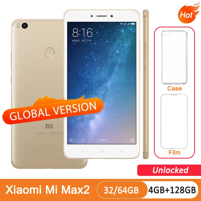Разблокированный смартфон Xiaomi Mi Max 2 б/у 6 44 дюйма 4 Гб ОЗУ 128 4G LTE 5300 мАч сотовый
