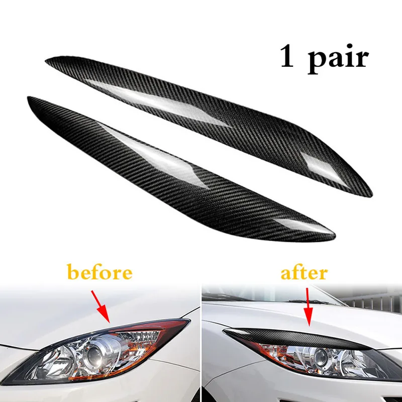 

1 Pair High Quality Car Styling Real Carbon Fiber Headlight Eyebrow Eyelids Trim Cover Sticker Fit for Mazda3 Mazda-3 2010-2013