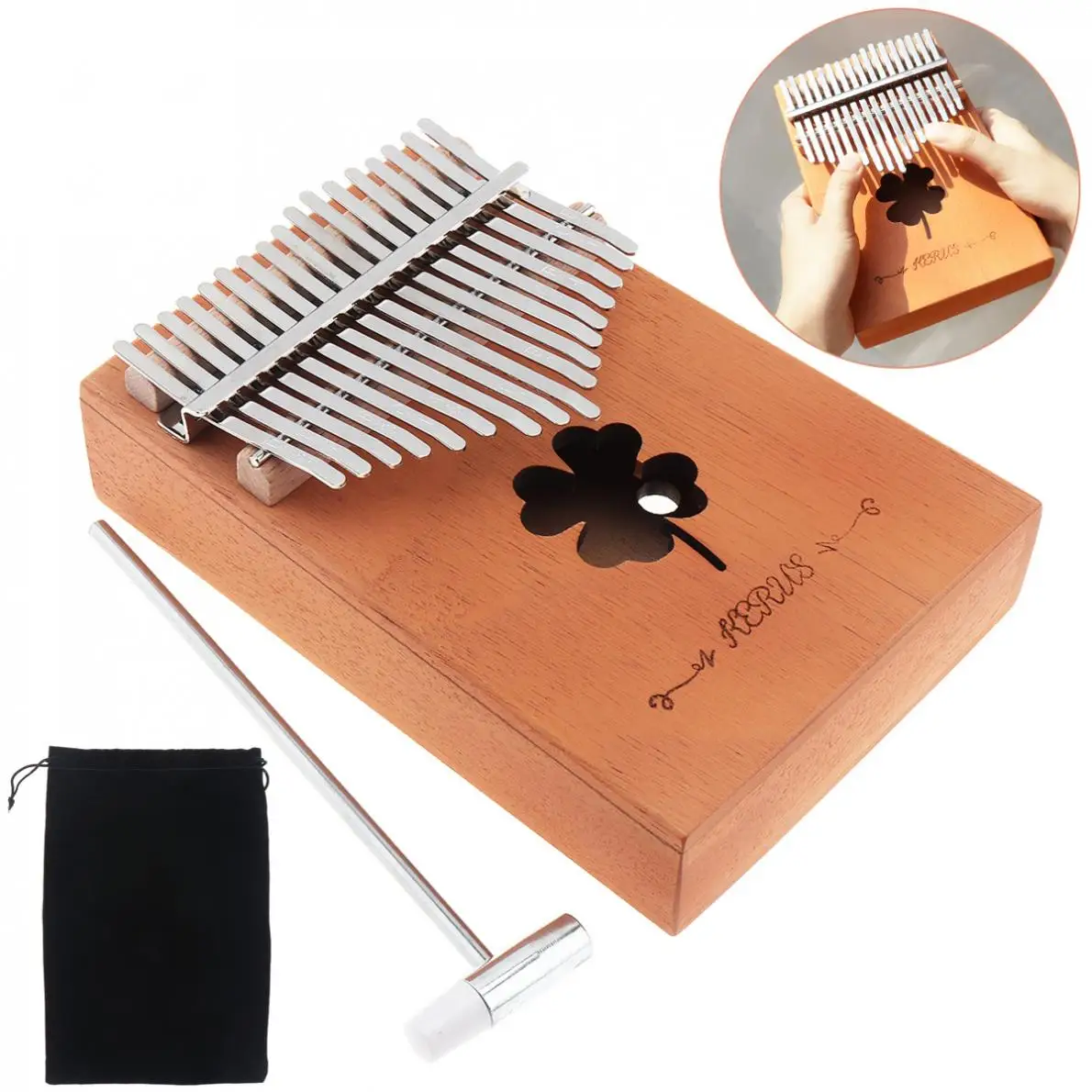 

17 Key Kalimba Single Board Mahogany Lucky Grass Sound Hole Thumb Piano Mbira Mini Keyboard Instrument Thumb Piano