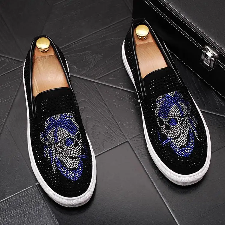 

ERRFC Personalized Trending Mens Black Casual Loafer Shoes British Luxury Rhinestone Charm Man Trending Loafer Shoes Slip On 43