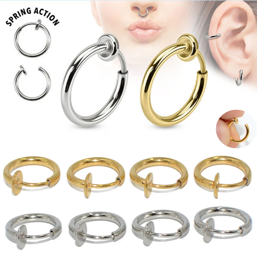

16g Pair Surgical Steel Fake Spring Clip On Nose Ring Hoop Lip Ring Helix Ring Hoop Fake Labret Earrings Accessories