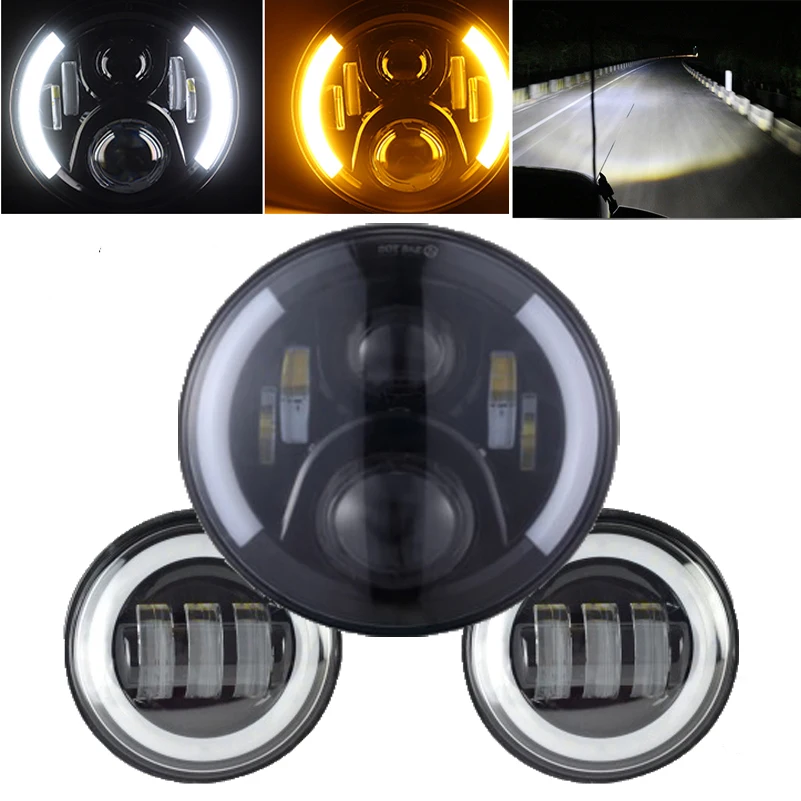 7 ''светодиодный головной светильник для мотоцикла H4 Phare Farol Moto лампа для Harley светильник Electra Glide Softail Fat Boy Touring 4,5 дюймов противотуманный светильник s