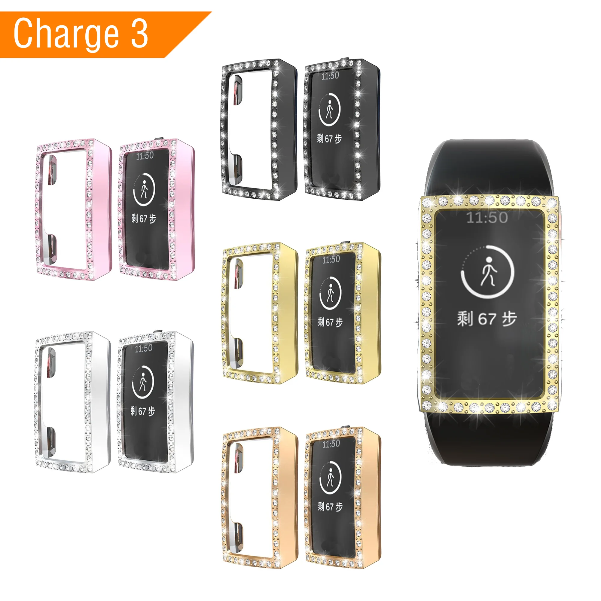 

Mijobs PC Diamonds Case Cover for Fitbit Charge 3 Band Screen Protector Watch Shell Smart Watch Accessories for Fitbit Charge 3