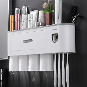 

Bathroom Accessories organizer Set Toothbrush Holder Automatic Toothpaste Dispenser Holder Toothbrush Wall Mount Rack Tools Set