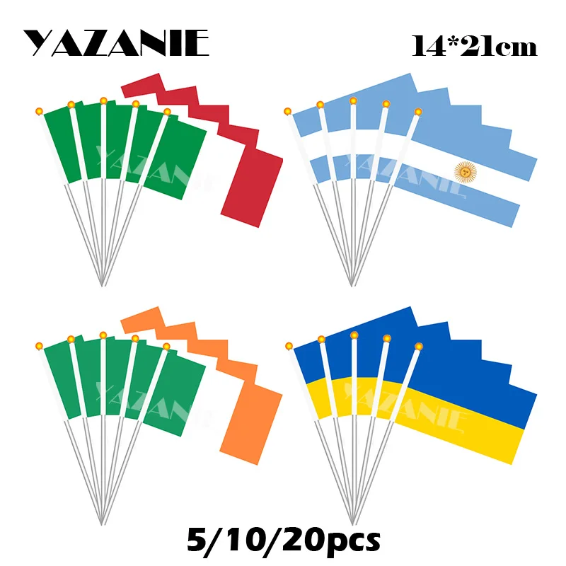 YAZANIE 14*21cm 5/10/20pcs Italy Argentina Ireland Ukraine Small Hand Held Flag Polyester World Country National Printing | Дом и сад