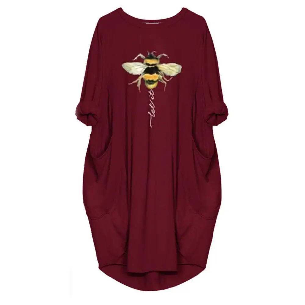 

Women Jumper Summer Ladies Long Sleeve Printed Short Dress Pocket Pullover #5U26
