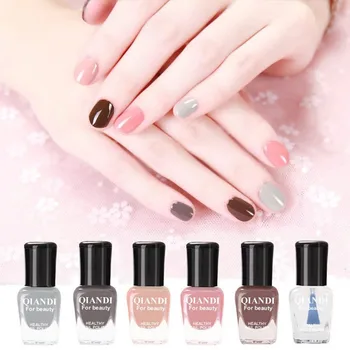 

Qiandi 6 Bottles Water-Based Nail Polish Set Nail Combination Peelable Tearless Nude Transparent Nail Base Coat