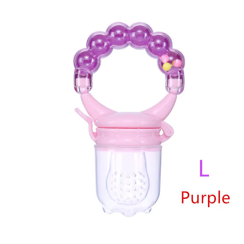 Purple L Детская соска свежая еда для фруктов, молока бутылочки для кормления учатся для кормления питья вода соломенная ручка Прорезыватель пустышка с колокольчиком - Цвет: Purple L
