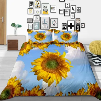 

Thumbedding King Size Bedding Set Sunflower Sky Fresh King Size Duvet Cover Queen Full Twin Single Double Comfortable Bed Set