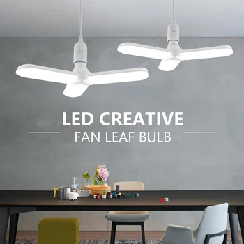 

E27 Creative LED Garage Light Bulb Foldable Fan 2/3/4 Blade Home Ceiling Light Lamp 30/45/60W Adjustable Deformable Light