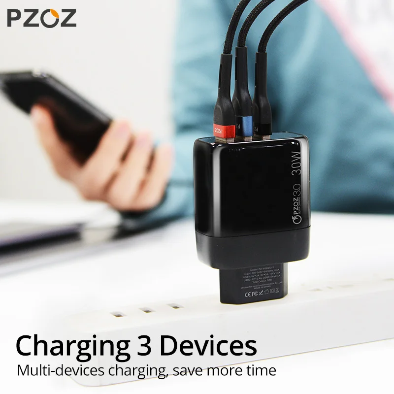 PZOZ USB Type C Charger 30W Fast Charging QC 3.0 PD 20W Quick Charge LED Display For iPhone 15 14 13 Pro Max Plus Samsung Xiaomi