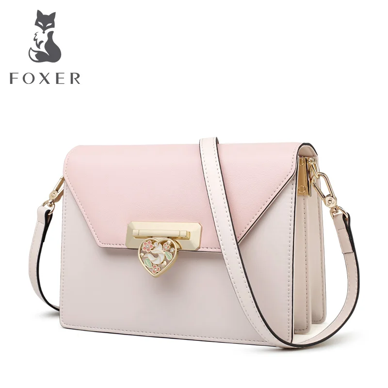 

FOXER Elegant Lady Mini Flap Bag Cowhide Leather Messenger Bag For Women Simple Pink Crossbody Bag Cute Style Young Girl Present