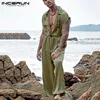 INCERUN Summer Men Casual Jumpsuits Solid Shortsleeve Streetwear Thin Rompers Loose Breathable Button Men Cargo Overalls S-5XL ► Photo 3/6