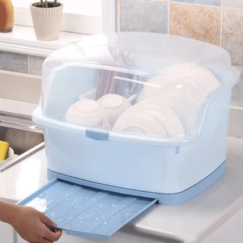 

Kitchen Dinnerware Organizer Container Plate Cup Utensil Storage Box Draining Holder Sink Dish Bowl Drip Shelf With Lid