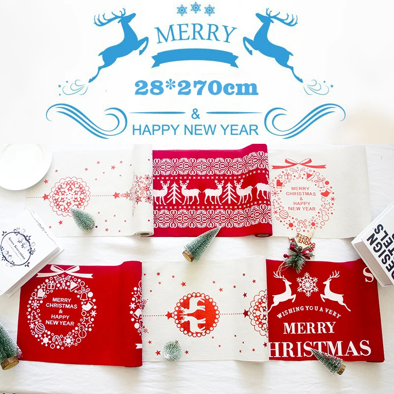 6 Colors 270cm Christmas Table Runner Xmas Elk Printed Tablecloth Home Decoration for Christmas Day Accessories